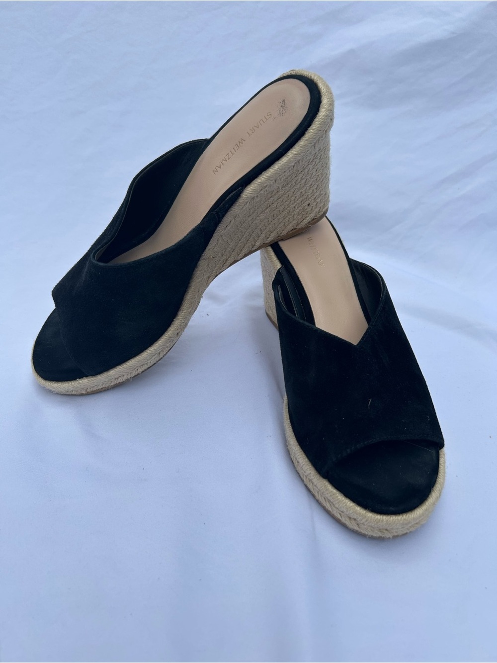 Stuart Weitzman Black Suede Espadrille Wedge Slides size 9 - Picture 2 of 11
